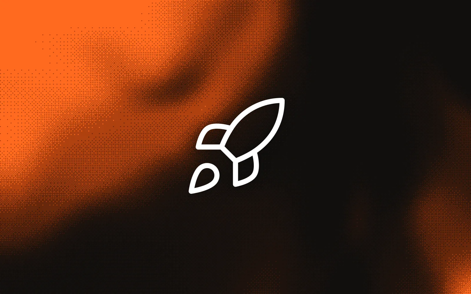A white rocket icon on a dark dithered field