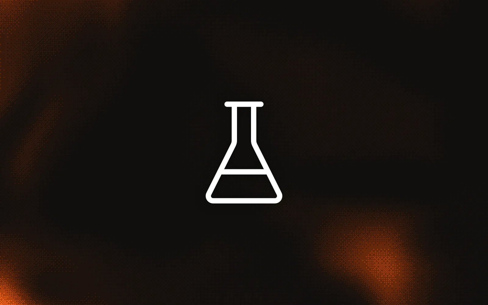 A white flask icon on a dark dithered field