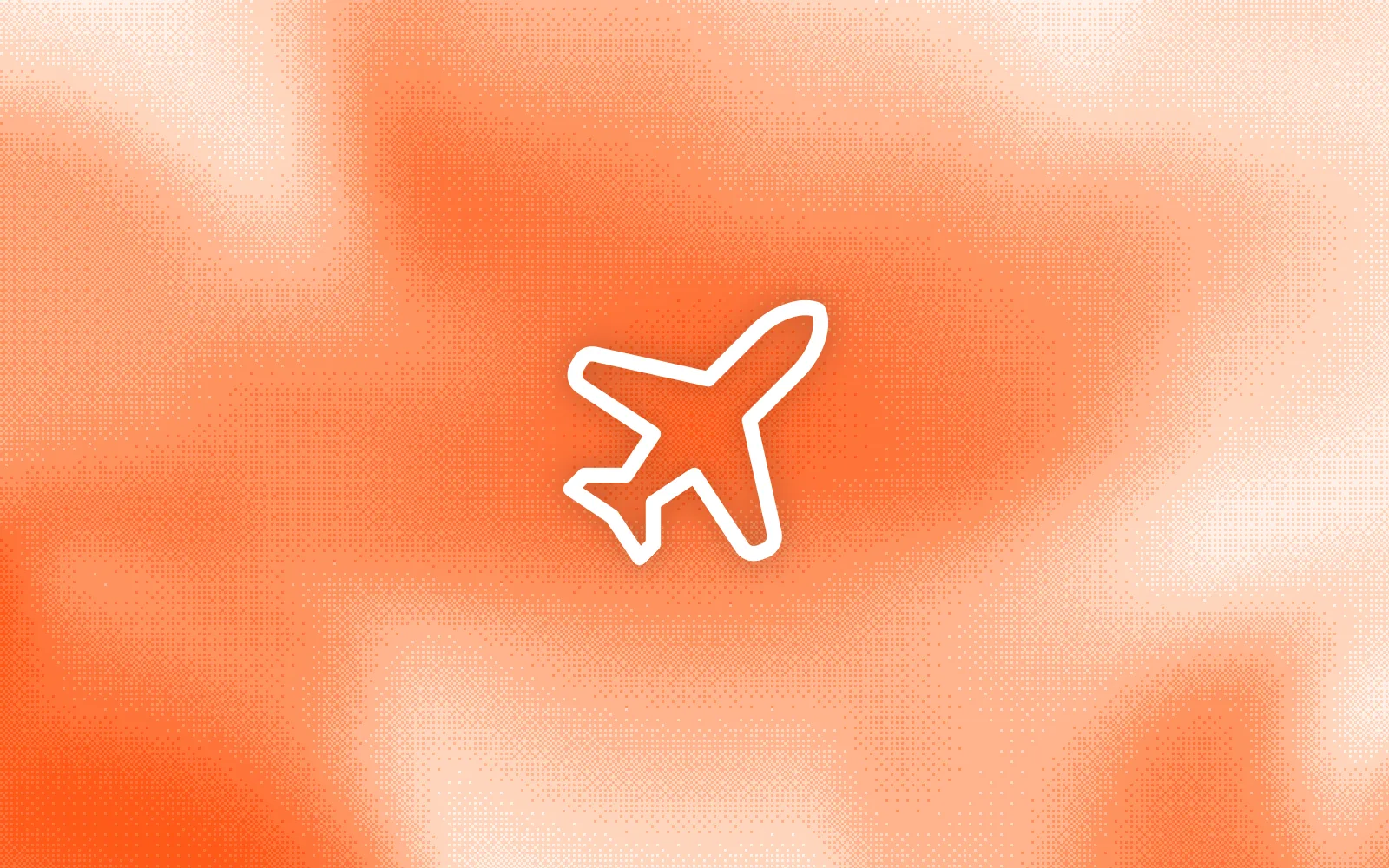 A white plane icon on an orange dithered field